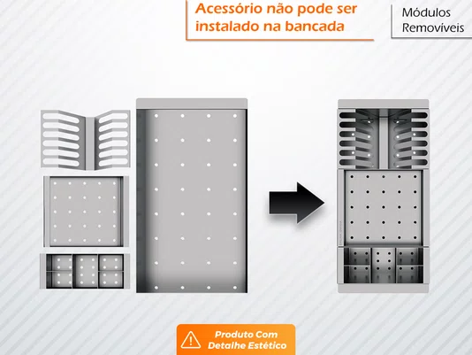 Cesto Escorredor de Louça 42cm Inox para Cuba de Cozinha 3 Módulos (Outlet)