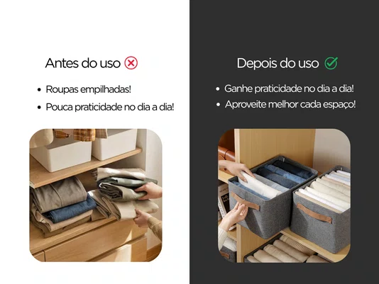 Cesto Organizador De Guarda Roupa Gavetas Closet Tecido Dobrável e Lavável Multiuso