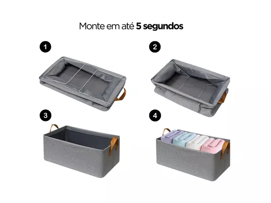 Cesto Organizador De Guarda Roupa Gavetas Closet Tecido Dobrável e Lavável Multiuso