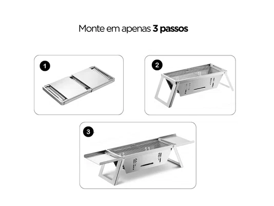 Churrasqueira Portátil Inox Maleta Dobrável Camping E Pesca