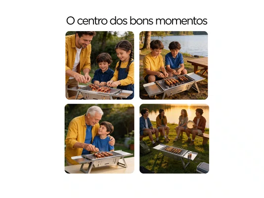 Churrasqueira Portátil Inox Maleta Dobrável Camping E Pesca