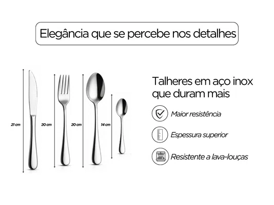 Conjunto de Talheres 16 Peças Aço Inox Mesa Cozinha Completo