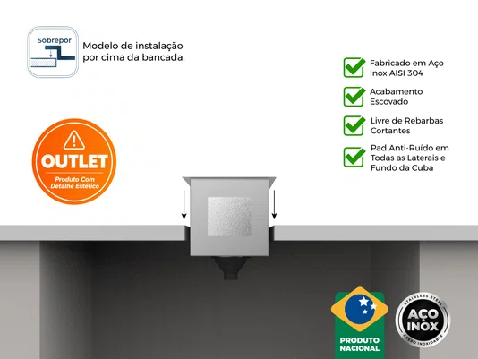 Cuba Auxiliar Inox 40x20 para Pia e Area Gourmet (Outlet)