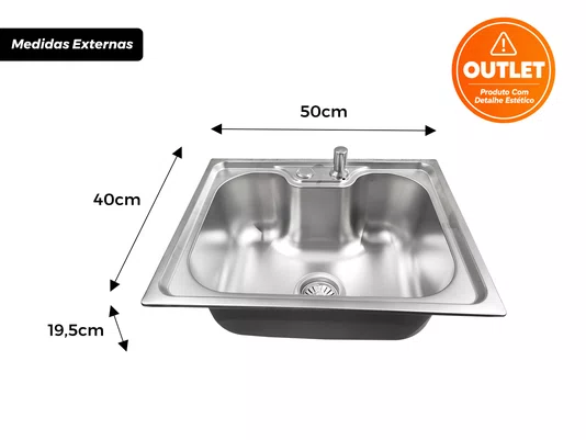 Cuba Basic 50x40 Inox Acetinado Embutir Com Válvula (Outlet)