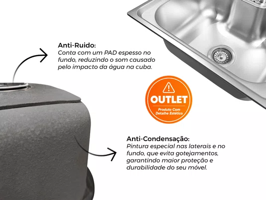 Cuba Basic 50x40 Inox Acetinado Embutir Com Válvula (Outlet)