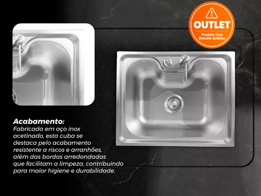 Cuba Basic 50x40 Inox Acetinado Embutir Com Válvula (Outlet)