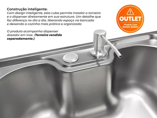 Cuba Basic 50x40 Inox Acetinado Embutir Com Válvula (Outlet)