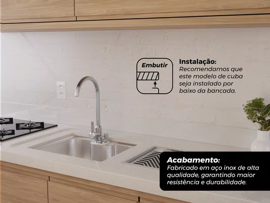 Cuba Basic 50x40cm De Embutir Em Aço Inox Acetinado Com Válvula De 4.1/2