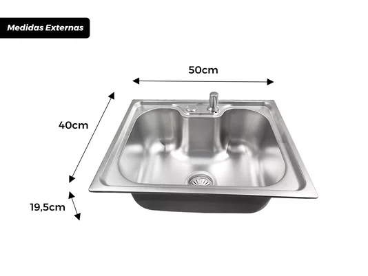 Cuba Basic 50x40cm De Embutir Em Aço Inox Acetinado Com Válvula De 4.1/2