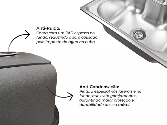 Cuba Basic 50x40cm De Embutir Em Aço Inox Acetinado Com Válvula De 4.1/2