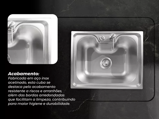 Cuba Basic 50x40cm De Embutir Em Aço Inox Acetinado Com Válvula De 4.1/2