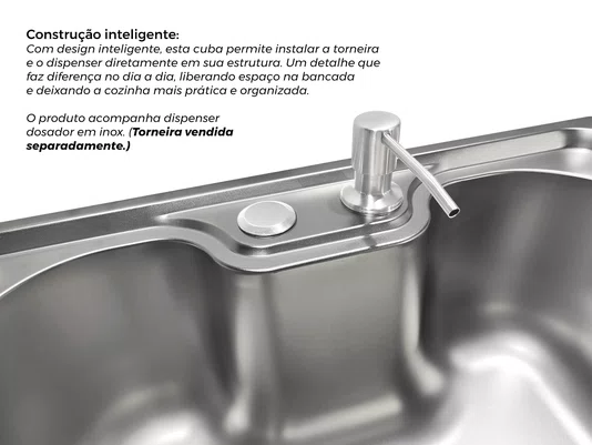 Cuba Basic 50x40cm De Embutir Em Aço Inox Acetinado Com Válvula De 4.1/2