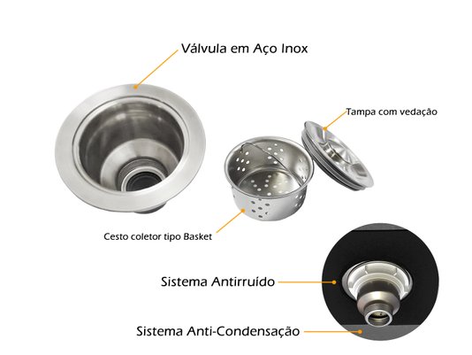 Cuba Basic 62x43cm De Embutir Em Aço Inox Acetinado Com Acessórios e Válvula De 4.1/2