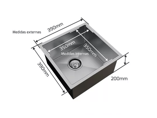 Cuba De Sobrepor Quadratta 35x35cm Em Aço Inox Escovado Com Válvula De 3.1/2