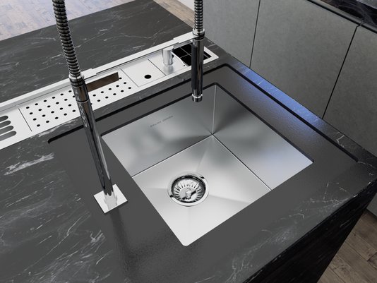 Cuba De Sobrepor Quadratta 35x35cm Em Aço Inox Escovado Com Válvula De 3.1/2
