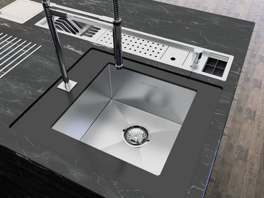 Cuba De Sobrepor Quadratta 35x35cm Em Aço Inox Escovado Com Válvula De 3.1/2