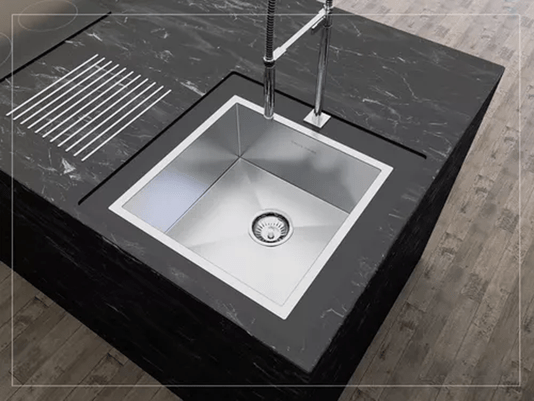 Cuba De Sobrepor Quadrada 35x35cm Em Aço Inox Escovado Com Válvula De 4.1/2