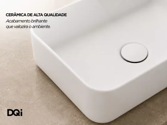 Cuba Pia Retangular de Apoio para Banheiro Cerâmica Branca Fosca 50x33