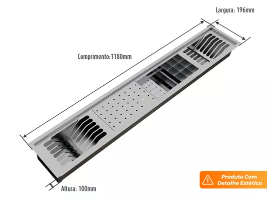 Canal Equipado Gourmet 118cm 5 Módulos Escorredor Sobrepor Com Tampa Para Porta Esponja (Outlet)