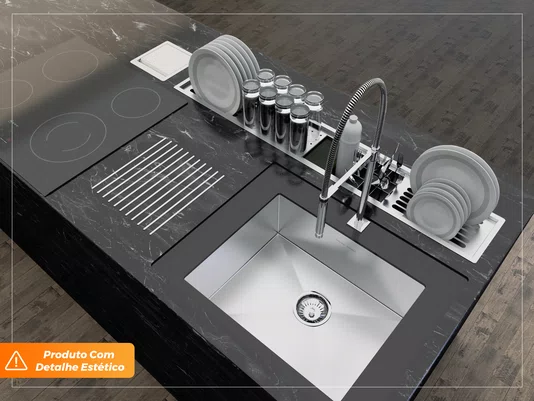 Canal Equipado Gourmet 118cm 5 Módulos Escorredor Sobrepor Com Tampa Para Porta Esponja (Outlet)