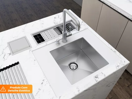 Cuba De Aço Inox Escovado 44x44cm Para Pia De Cozinha Com Válvula 4.1/2" (Outlet)