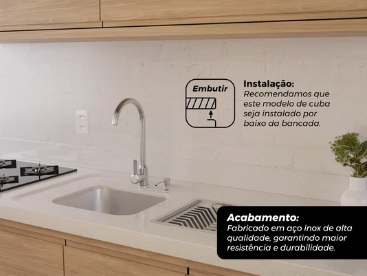Cuba de Embutir Basic 42x36cm Em Aço Inox Acetinado Com Válvula 4.1/2