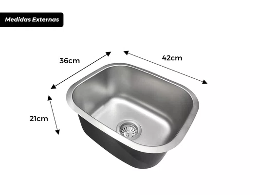 Cuba de Embutir Basic 42x36cm Em Aço Inox Acetinado Com Válvula 4.1/2