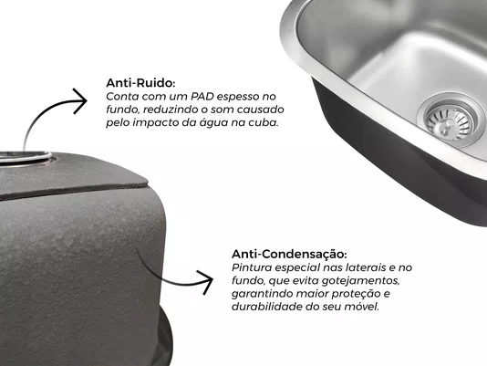 Cuba de Embutir Basic 42x36cm Em Aço Inox Acetinado Com Válvula 4.1/2