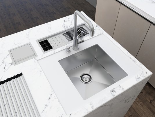 Cuba De Embutir Quadratta 40x40cm Em Aço Inox Escovado Com Válvula De 4.1/2