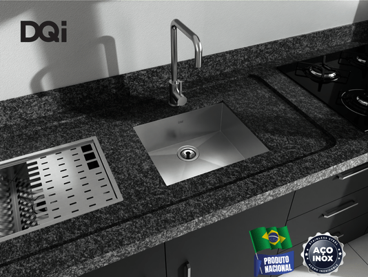 Cuba De Embutir Quadratta DQI 44x39x15 Em Aço Inox Escovado Com Válvula De 3.1/2