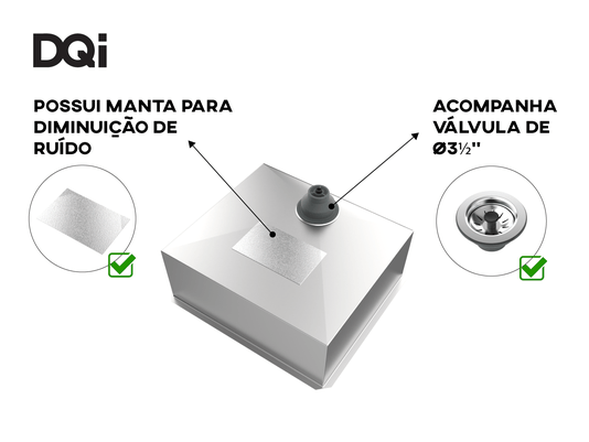 Cuba De Embutir Quadratta DQI 44x39x15 Em Aço Inox Escovado Com Válvula De 3.1/2