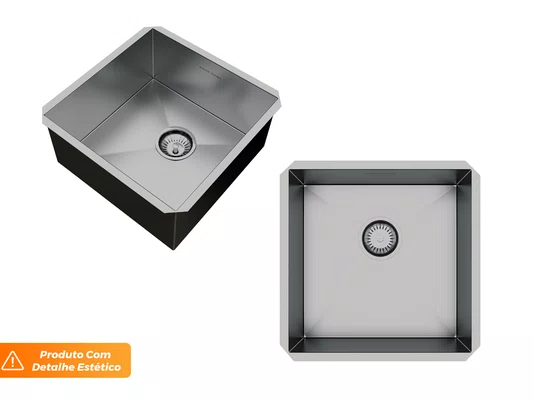 Cuba De Embutir Pia Quadrada 40x40cm Em Aço Inox Escovado Com Válvula De 4.1/2 (Outlet)