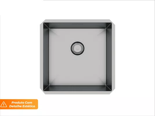 Cuba De Embutir Pia Quadrada 44x44cm Em Aço Inox Escovado Com Válvula De 4.1/2 (Outlet)