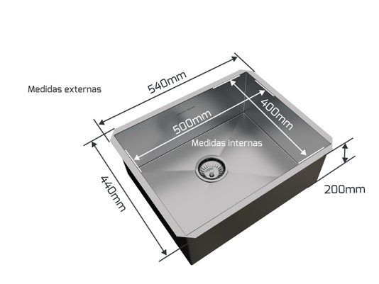 Cuba De Embutir Quadratta 50x40cm Em Aço Inox Escovado Com Válvula De 4.1/2