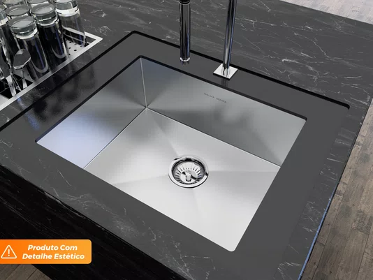 Pia De Embutir Quadrada 54x44cm Profunda Em Aço Inox Escovado Com Válvula De 4.1/2 (Outlet)