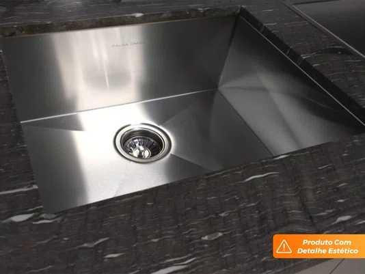 Pia De Embutir Quadrada 54x44cm Profunda Em Aço Inox Escovado Com Válvula De 4.1/2 (Outlet)