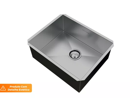 Pia De Embutir Quadrada 54x44cm Profunda Em Aço Inox Escovado Com Válvula De 4.1/2 (Outlet)