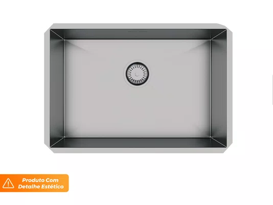 Pia De Embutir Quadratta 64x44cm Em Aço Inox Escovado Com Válvula De 4.1/2 (Outlet)