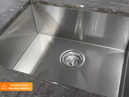 Pia De Embutir Quadratta 64x44cm Em Aço Inox Escovado Com Válvula De 4.1/2 (Outlet)