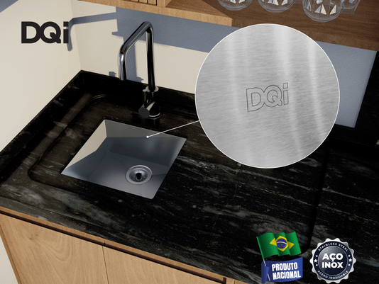 Cuba De Embutir Quadratta DQI 34x33cm Em Aço Inox Escovado Com Válvula De 3.1/2