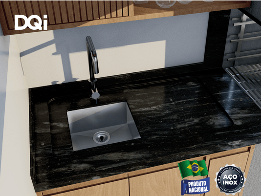 Cuba De Embutir Quadratta DQI 34x33cm Em Aço Inox Escovado Com Válvula De 3.1/2