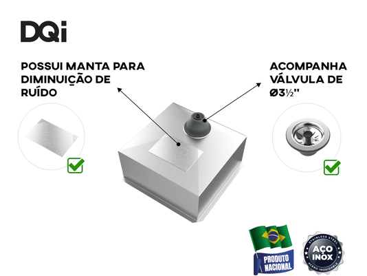 Cuba De Embutir Quadratta DQI 34x33cm Em Aço Inox Escovado Com Válvula De 3.1/2