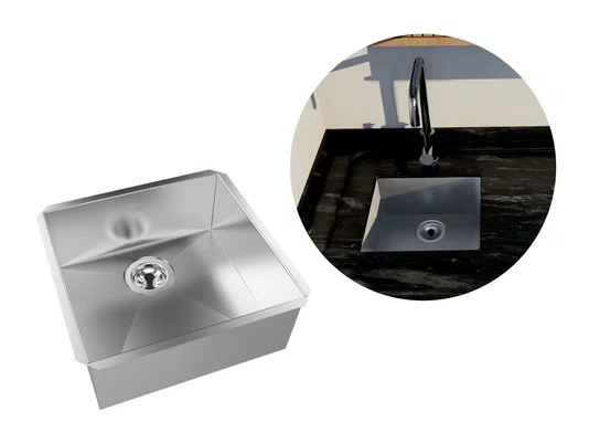 Cuba De Embutir Quadratta DQI 31x30cm Em Aço Inox Escovado Com Válvula De 3.1/2