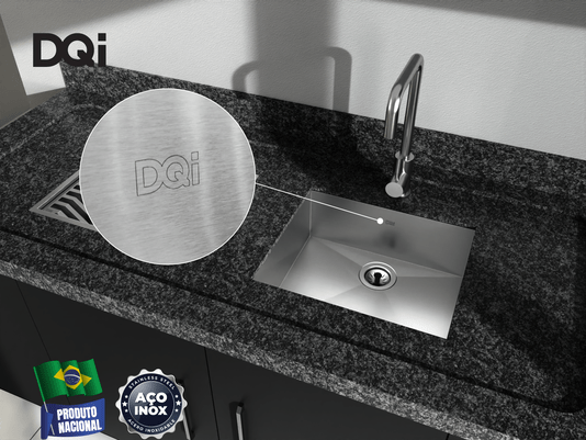 Cuba De Embutir Quadratta DQI 44x39x15 Em Aço Inox Escovado Com Válvula De 3.1/2