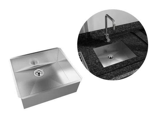 Cuba De Embutir Quadratta DQI 40x35x15 Em Aço Inox Escovado Com Válvula De 3.1/2