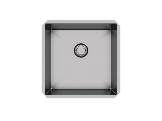 Cuba De Embutir Quadratta 40x40cm Em Aço Inox Escovado Com Válvula De 4.1/2