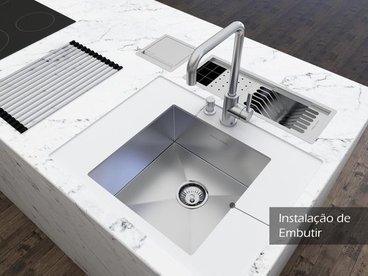 Cuba De Embutir Quadratta 40x40cm Em Aço Inox Escovado Com Válvula De 4.1/2