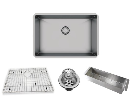 Cuba De Embutir Quadratta 60x40cm Em Aço Inox Escovado c Escorredor + Grade Aramada e Válvula De Ø4.1/2"