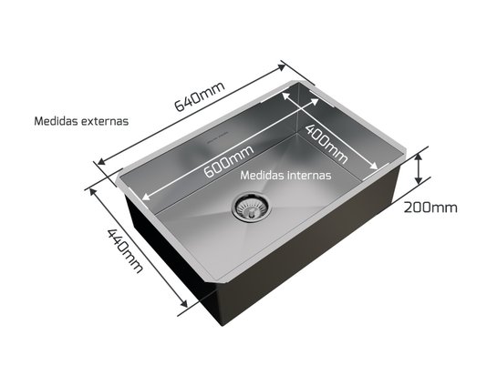 Cuba De Embutir Quadratta 60x40cm Em Aço Inox Escovado Com Escorredor + Grade Aramada e Válvula De 4.1/2