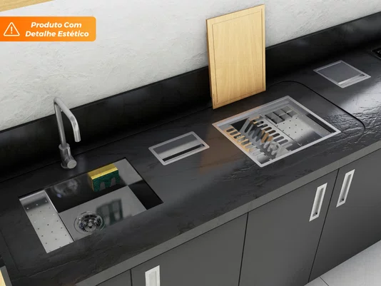 Pia Embutir Splendore Cuba 54x39cm Em Aço Inox Polido Completa Com Válvula e Escorredor (Outlet)